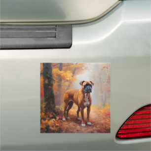 Boxer in Autumn Leaves Fall Inspire Car Magnet