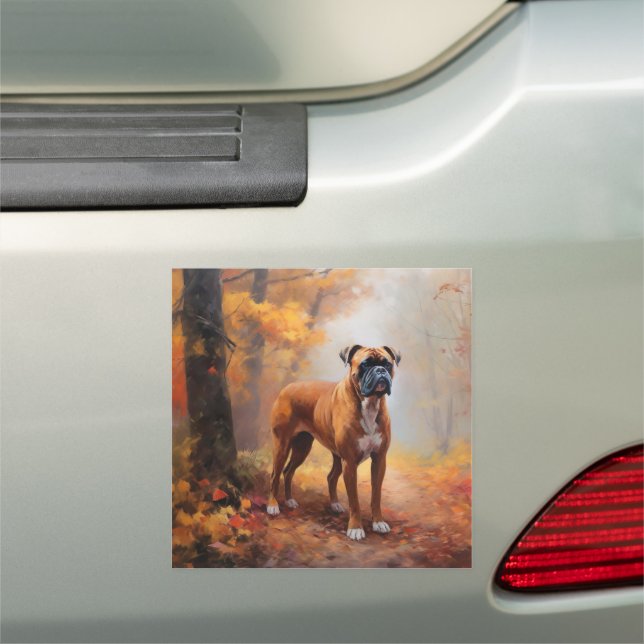 Boxer in Autumn Leaves Fall Inspire  Car Magnet (In Situ)