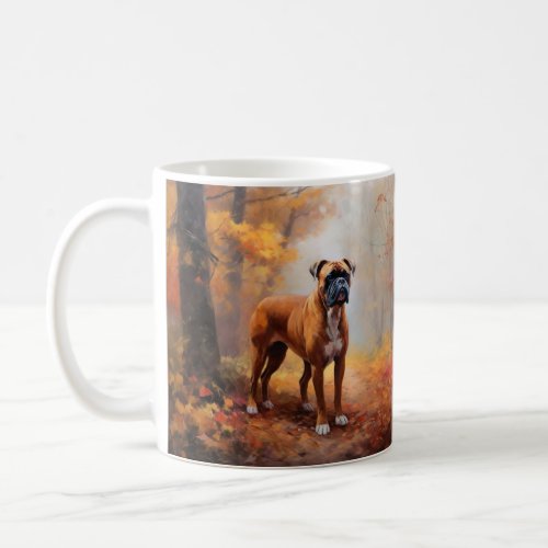 Boxer in Autumn Leaves Fall Inspire  Coffee Mug