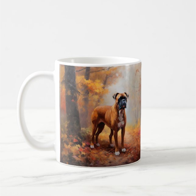 Boxer in Autumn Leaves Fall Inspire  Coffee Mug (Left)
