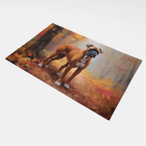 Boxer in Autumn Leaves Fall Inspire  Doormat