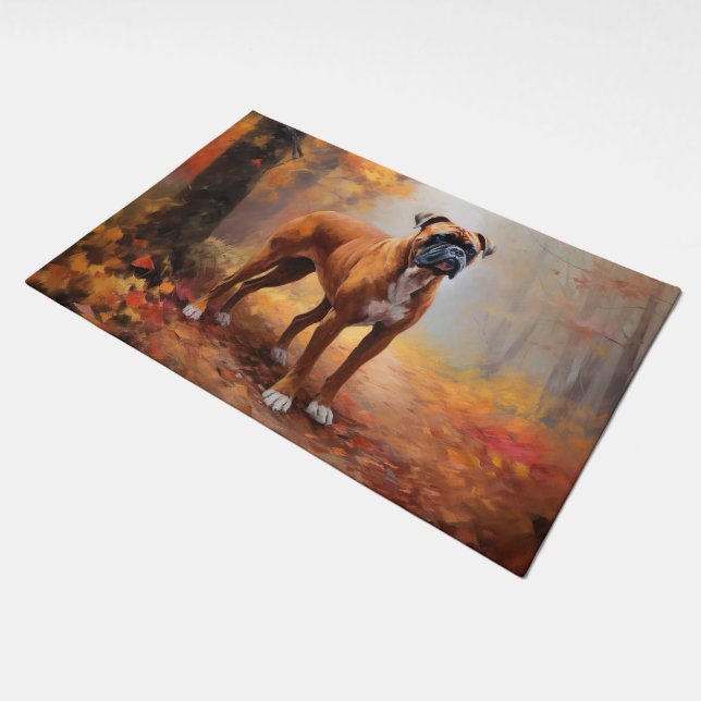 Boxer in Autumn Leaves Fall Inspire  Doormat (Angled)