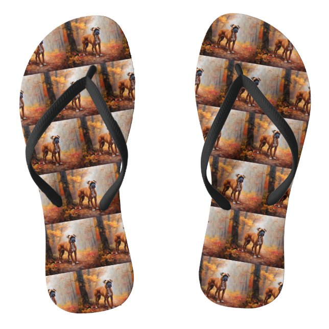 Boxer in Autumn Leaves Fall Inspire  Flip Flops (Footbed)