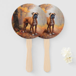Boxer in Autumn Leaves Fall Inspire Hand Fan