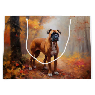 Boxer in Autumn Leaves Fall Inspire Large Gift Bag