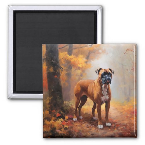 Boxer in Autumn Leaves Fall Inspire  Magnet