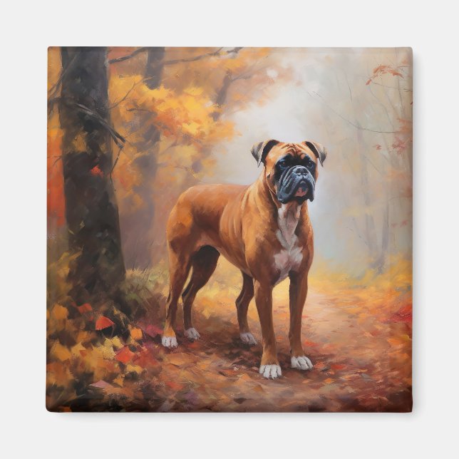 Boxer in Autumn Leaves Fall Inspire  Magnet (Front)