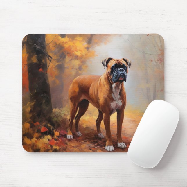 Boxer in Autumn Leaves Fall Inspire  Mouse Pad (With Mouse)