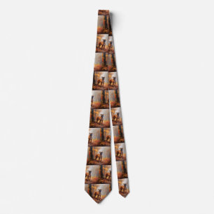 Boxer in Autumn Leaves Fall Inspire Neck Tie