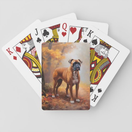 Boxer in Autumn Leaves Fall Inspire  Poker Cards