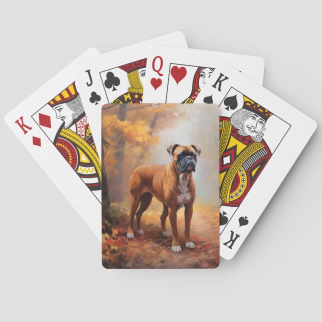 Boxer in Autumn Leaves Fall Inspire  Poker Cards (Back)