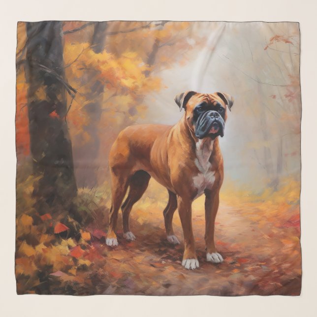 Boxer in Autumn Leaves Fall Inspire  Scarf (Front)
