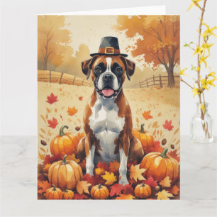 Boxer In Autumn Leaves Thanksgiving Art Card