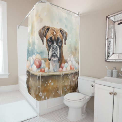 Boxer In Bathtub Watercolor Dog Art Shower Curtain
