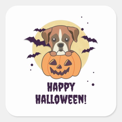 Boxer In Pumpkin Cute Dogs Happy Halloween Square Sticker