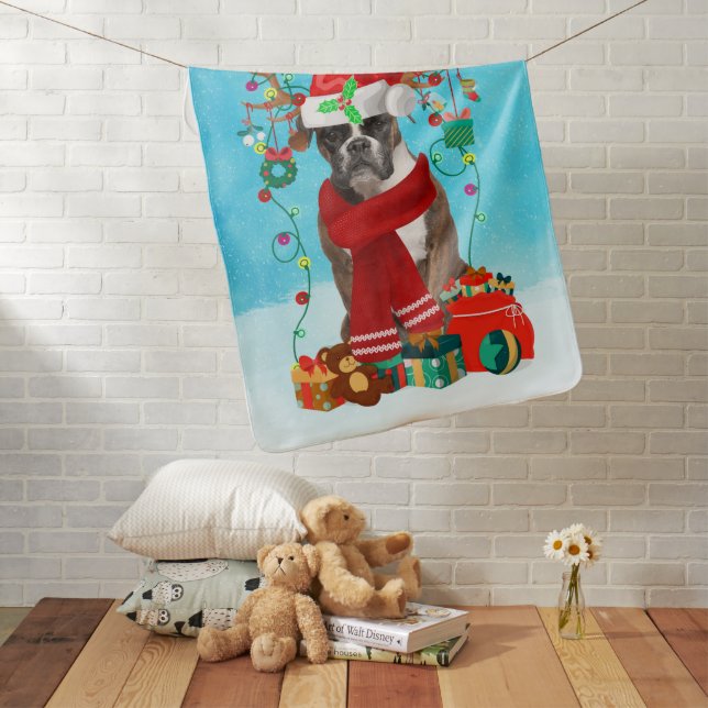 Boxer in snow with Christmas gifts  Baby Blanket (In Situ)
