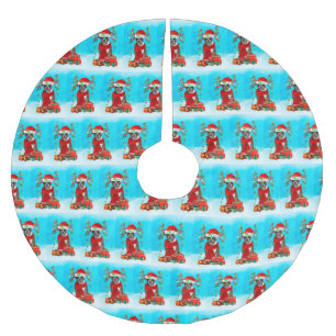 Boxer in snow with Christmas gifts Brushed Polyester Tree Skirt