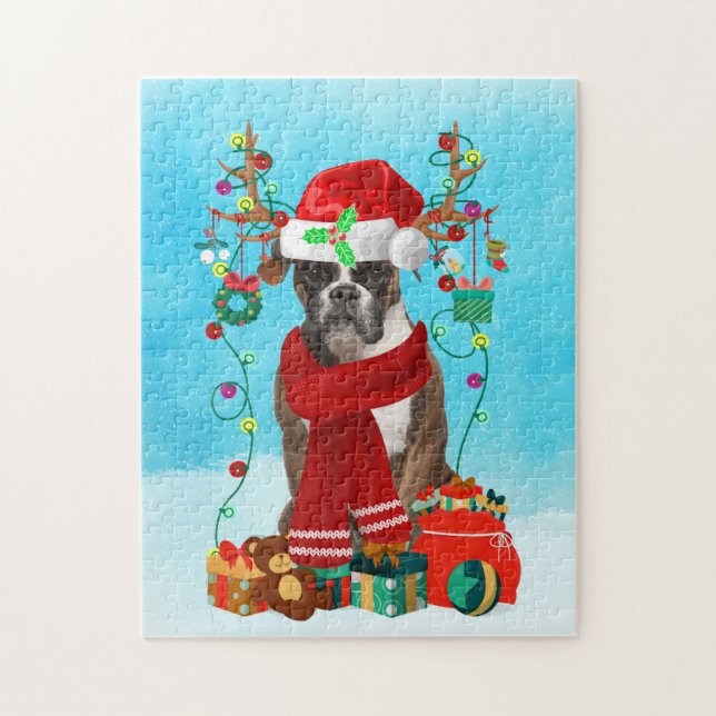Boxer in snow with Christmas gifts  Jigsaw Puzzle (Vertical)
