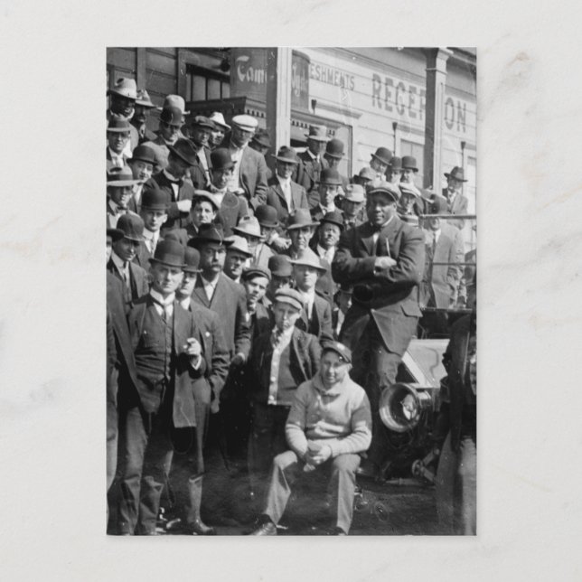 Boxer Jack Johnson and Trainers, early 1900s Postcard (Front)