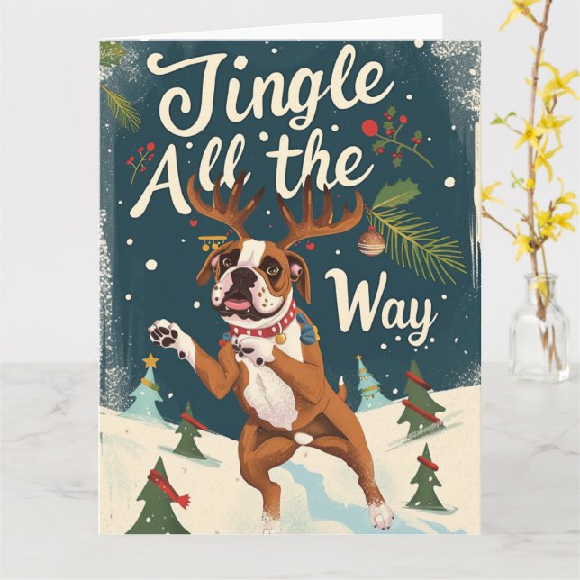 Boxer Jingle All The Way Christmas Card (Yellow Flower)