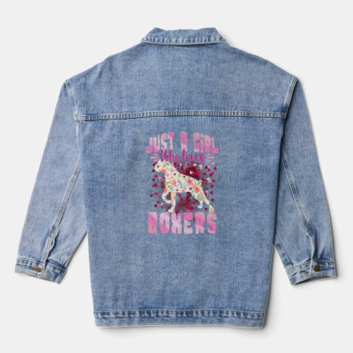 Boxer Just A Girl Who Loves Boxers Dog Flower Wome Denim Jacket