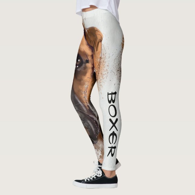 Boxer Leggings, Cool Art Boxer Dog Leggings (Left)