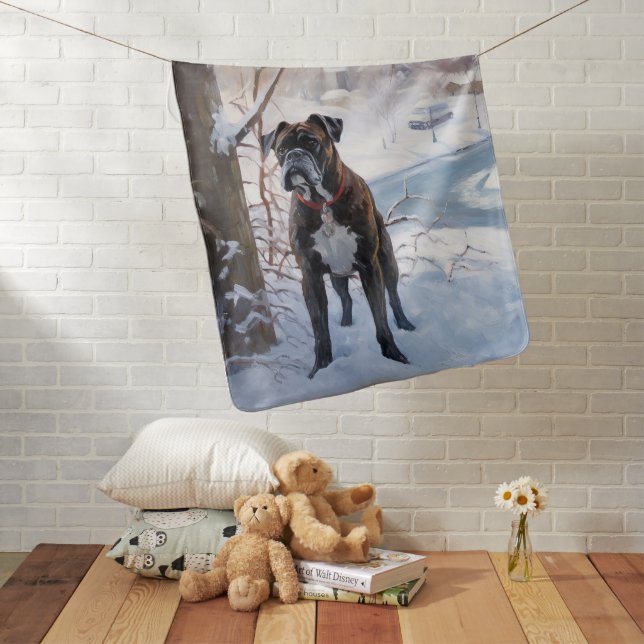 Boxer Let It Snow Christmas Baby Blanket (In Situ)
