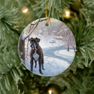 Boxer Let It Snow Christmas Ceramic Ornament