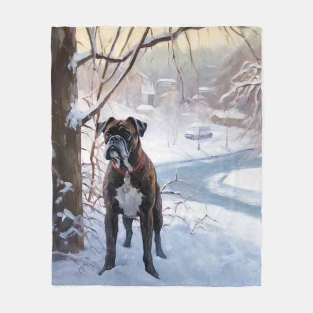 Boxer Let It Snow Christmas Fleece Blanket (Front)