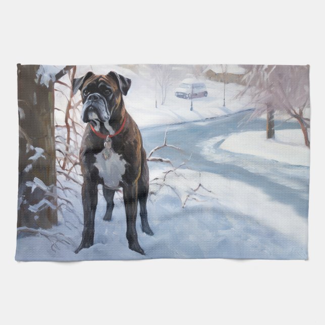 Boxer Let It Snow Christmas Kitchen Towel (Horizontal)