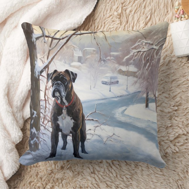 Boxer Let It Snow Christmas Throw Pillow (Blanket)