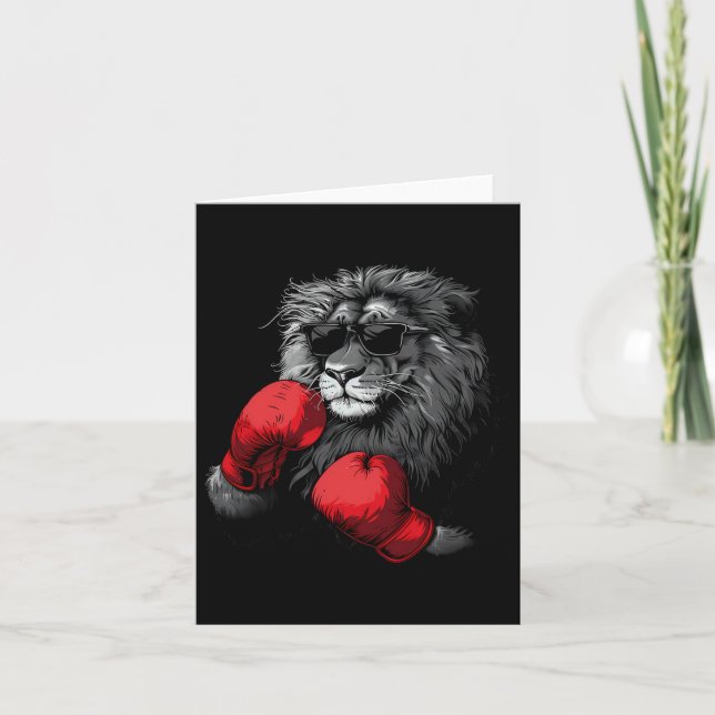Boxer Lion Portrait Motif Wildlife Kickboxing Love Card (Front)