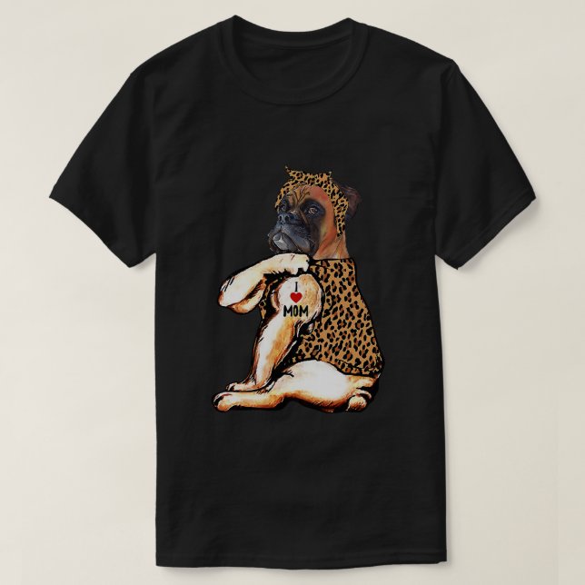 Boxer Lovers I Love Mom Tattoo Leopard Mothers Day T-Shirt (Design Front)