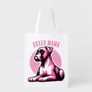 Boxer Mama: Cute Pink Boxer Dog Silhouette   Grocery Bag