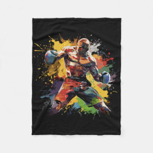 Boxer Man Boxing Paint Splash Boxing Gloves Fleece Blanket