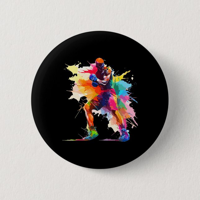 Boxer Man Boxing Paint Splash Kickboxer Kickboxing Button (Front)