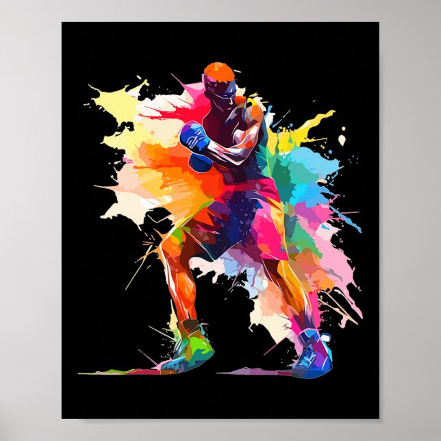 Boxer Man Boxing Paint Splash Kickboxer Kickboxing Poster (Front)