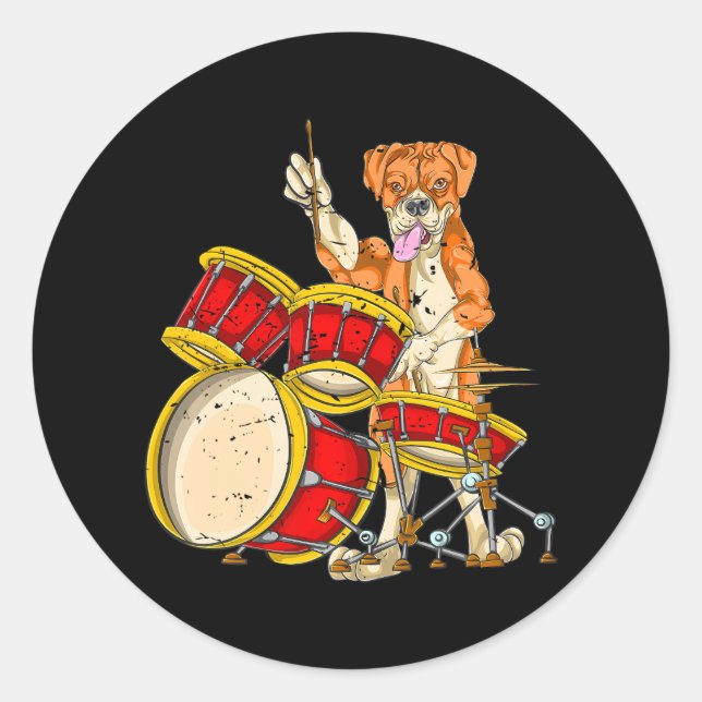 Boxer Men Boys Dog Music Drummer Drums Classic Round Sticker (Front)