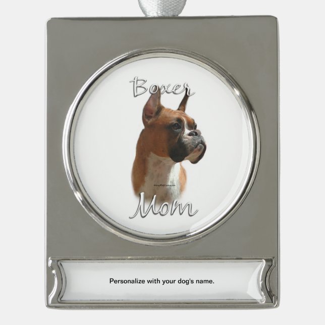 Boxer Mom 2 Silver Plated Banner Ornament (Front)