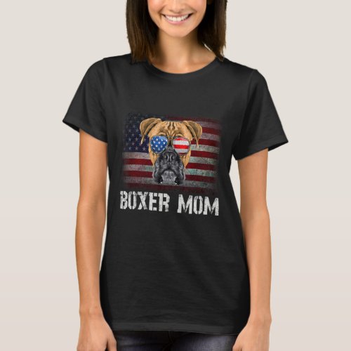 Boxer Mom American Boxer Dog Us Flag 4th Of July  T_Shirt