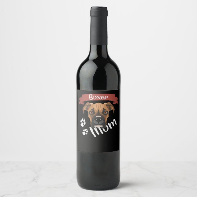 Boxer Mom, Dog Mom Wine Label (Front)