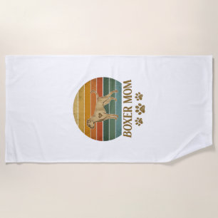Boxer Mom Dog Retro Sunset Paw Prints_1 Beach Towel