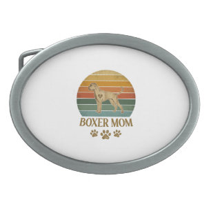 Boxer Mom Dog Retro Sunset Paw Prints_1 Belt Buckle