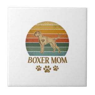 Boxer Mom Dog Retro Sunset Paw Prints_1 Ceramic Tile