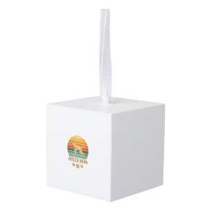 Boxer Mom Dog Retro Sunset Paw Prints_1 Cube Ornament