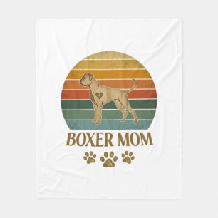 Boxer Mom Dog Retro Sunset Paw Prints_1 Fleece Blanket