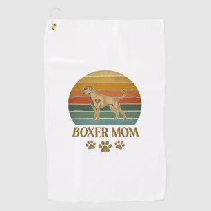 Boxer Mom Dog Retro Sunset Paw Prints_1 Golf Towel