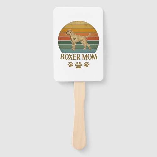 Boxer Mom Dog Retro Sunset Paw Prints_1 Hand Fan