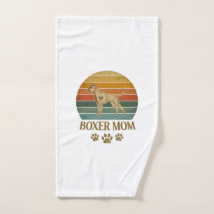 Boxer Mom Dog Retro Sunset Paw Prints_1 Hand Towel