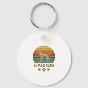 Boxer Mom Dog Retro Sunset Paw Prints_1 Keychain